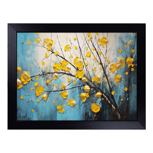 Lap Tray with Bean Bag Cushion, Flower Branch Palette Knife - Handmade in the UK, Raised Wooden Edge, Padded Cushion, Heat-Resistant Wipe-Clean Surface, for Meals, Laptops and Crafts