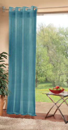 Gardinenbox Voile Eyelet Curtain Transparent Plain Lead Tape 100% Polyester Turquoise H 175 x W 140 cm
