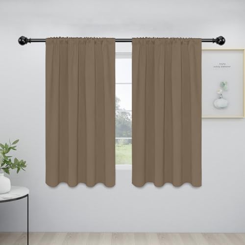 Easy-Going Rod Pocket Blackout Curtains for Bedroom, Room Darkening Window Curtains for Living Room, Thermal Insulated Noise Reduction Solid Window Drapes, 2 Panels(34x54 in, Camel)