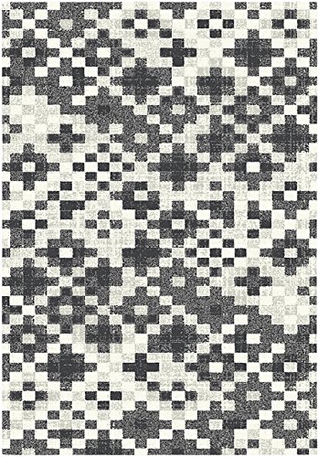 Aspect BLACK/GREY FRACTALS Vintage Geometric Check Pattern Area Rug (Black/Silver Grey/Cream, 120x170cm)