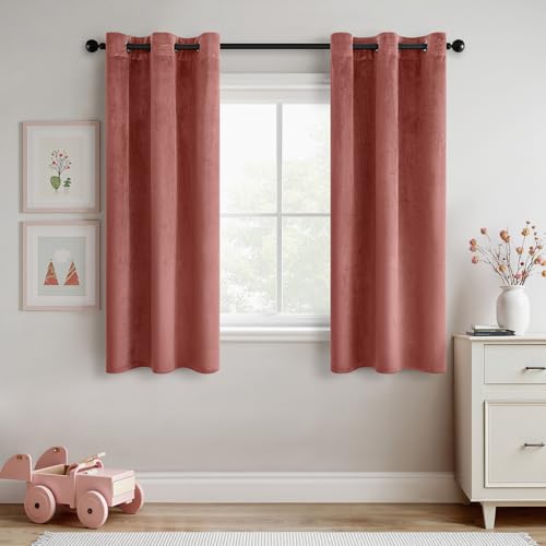 Dusty Rose Pink Velvet Curtains 63 Inches Long Blackout Thermal Insulated Soundproof Curtain Privacy Room Darkening Curtains Grommet Window Drapes for Bedroom Living Room 42 x 63 Inch Set of 2