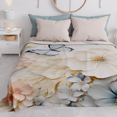 PETTI Artigiani Italiani - Spring-Summer Double Bedspread Light Blanket for Double Bed and Half Size, Mariposa 100% Made in Italy