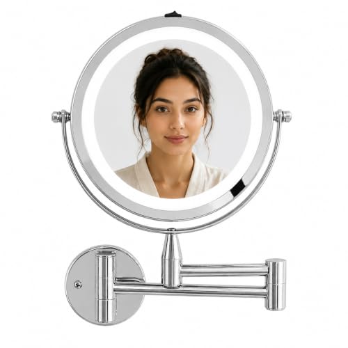 Premier Housewares Wall Mounted LED Mirror - Adjustable Chrome Finish