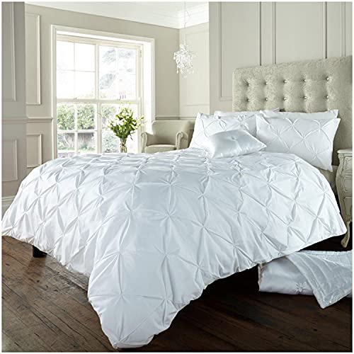 GC GAVENO CAVAILIA Pintuck Duvet Cover, Polycotton Pleated Bedding Bed Set, White, Super King, 543664