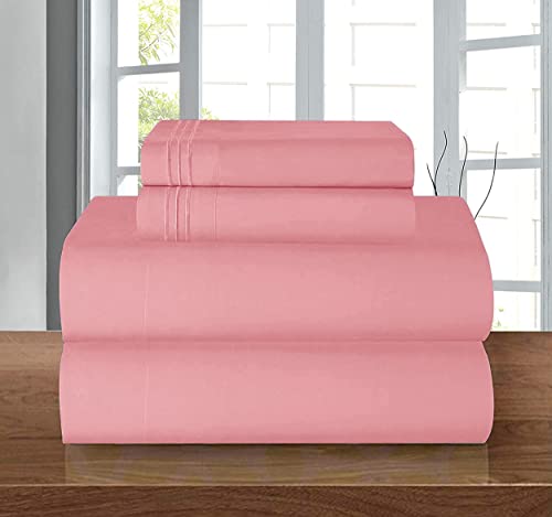 "Elegant Comfort Luxury 1500 Premium Hotel Quality Microfiber 4-Piece Sheet Set - Wrinkle Resistant, All Around Elastic Fitted Sheet, Deep Pocket up to 16"", Full, Dusty Rose"