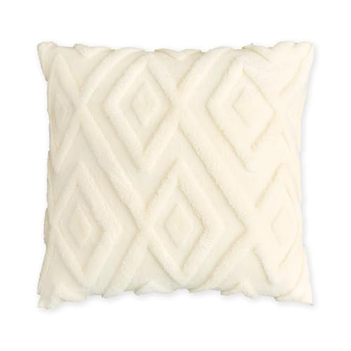 Sonive Cushion Covers 40x40cm Set of 2 Decorative Pillow Covers Knitted Jacquard Square Neutral Pillowcases with Invisible Zipper for Sofa Couch Bedroom White
