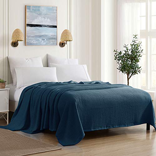 Sweet Home Collection 100% Fine Cotton Luxurious Basket Weave Blanket, Navy Full/Queen (Pack of 1)