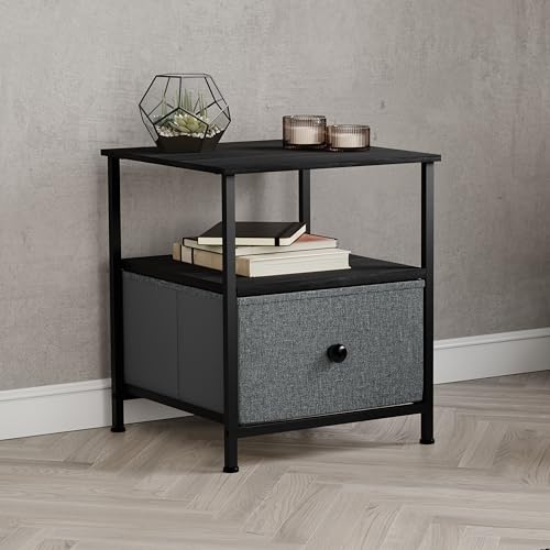 Vida Designs Chorley 1 Drawer Chest Of Drawers Fabric Storage Organizer Unit With Wood Top, Metal Frame & Handles - Ideal For Bedroom, Living Room, Nursery - Grey & Black (UKFR Certified)
