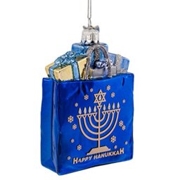 "Kurt Adler 4"" Noble Gems Happy Hanukkah Glass Gift Bag Ornament"