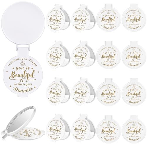 Gulfmew 18 Pcs 2.76 Inch Inspirational Compact Mirror Bulk Women Small Gifts Graduation Mothers Day Party Favors Purse Mirror Pocket Mini Items for Adult Coworker Cheerleader Swag Bag (White)