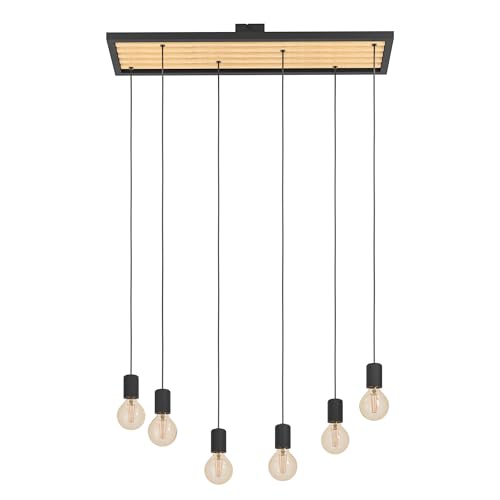Eglo Pendant Lighting Consett, 6 lamp Ceiling Light Fitting, Hanging for Dining and Living Room, FSCM70HB, Wood Metal in Black, E27 Socket