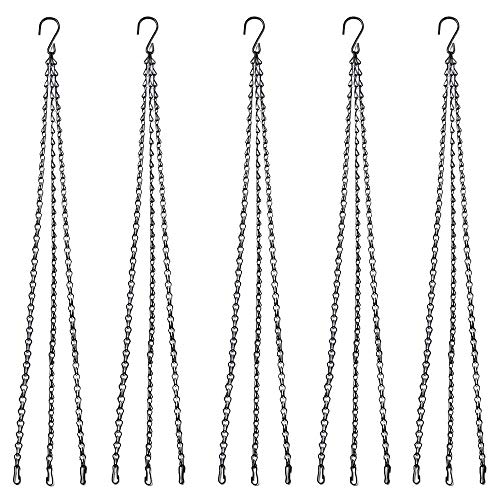 ASelected 5 Pack Hanging Basket Chains 3 Point 20 Inch (52cm) Heavy Duty Black Metal Chain Hangers with 3 Clip Hook for Hanging Plants Flowers Baskets