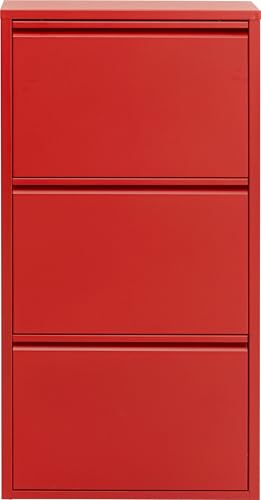 Kare Design Shoe Container Caruso 3, Red, Steel, 3 Tipping Compartments, Space for 6 Pairs of Shoes, Slim, Space-Saving, Storage Space, Hallway, Floor, 104x50x15 cm