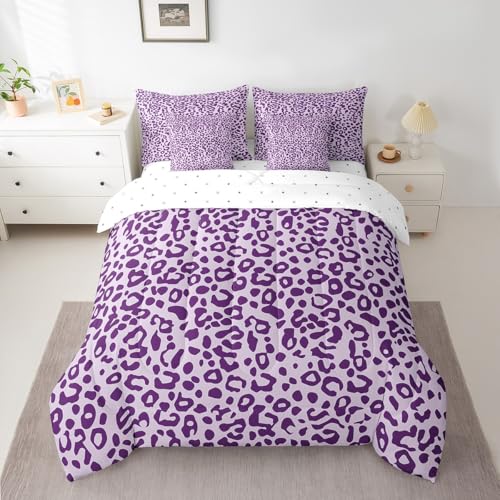 Feelyou Cute Leopard Bedding Set for All Season Cheetah 7 Pieces Comforter Sets Twin Size Teens Room Decor Purple Animal Print Bed in a Bag with Comforter, Sheets, Pillowcases & Cushion Cover
