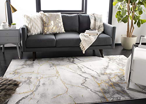 Safavieh Contemporary Rug for Living Room, Dining Room, Bedroom - Craft Collection, Short Pile, in Grey and Gold, 160 X 229 cm