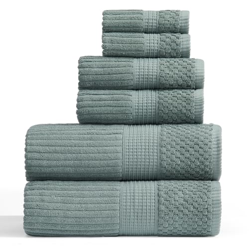 Springtree Home 100% Cotton Bath Towel Set - 6-Piece Set - Silver Blue - Absorbent & Quick-Dry Bathroom Towels - Textured and Durable Cotton Towels for Bathroom - OEKO-TEX - Krista Collection