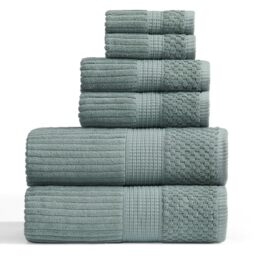 Springtree Home 100% Cotton Bath Towel Set - 6-Piece Set - Silver Blue - Absorbent & Quick-Dry Bathroom Towels - Textured and Durable Cotton Towels for Bathroom - OEKO-TEX - Krista Collection