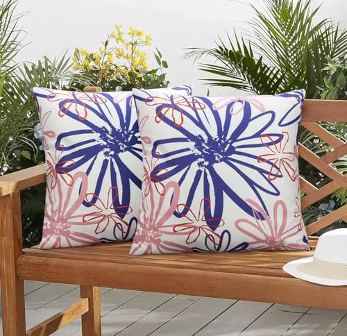 Pyonic Outdoor Waterproof Pillow Covers Pack of 2 Dahlia Water Resistant Decorative Outdoor Pillow Covers 18x18 inch Square Patio Pillows for Funiture Garden,Tent Sunbrella