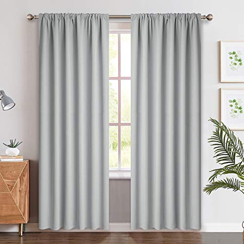 Yakamok 84 Inches Light Grey Rod Pocket Blackout Curtains for Bedroom - Room Darkening Thermal Insulated Window Treatment Drapes for Living Room,52W x 84L Inch,2 Panels