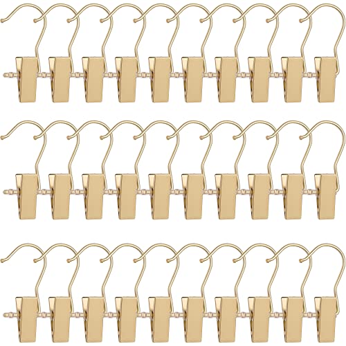 BEWISHOME 30 PCS Gold Boot Hangers for Closet, Laundry Hooks with Clips, Boot Hanging Hold Clip, Clothes Pins, Space Saving Portable Travel Hangers Clip, Jeans, Tall Boots, Towel, Gold FYC30G