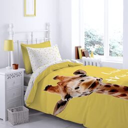 Catherine Lansfield Giraffe Duvet Cover Set 160x220+50x70, Cotton, Lemon Tree