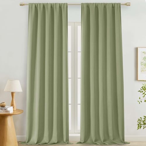 "Lecloud Sage Green Room Darkening Curtains 108 Inches Long 2 Panels, Thermal Insulated Rod Pocket Window Curtains, Soft Curtain Drapes for Patio Living Room Big Windows, 50"" W x 108"" L"