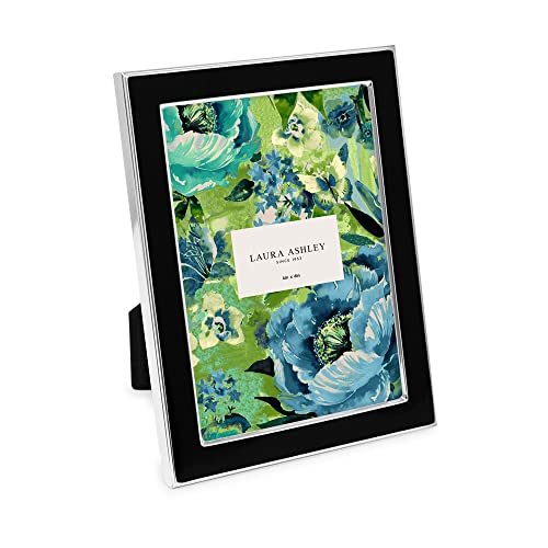 Laura Ashley 4x6 Black Enamel Picture Frame, Silver Metal Edge with Easel, for Countertop, Counterspace, Tabletop Display, Bookshelf, Desk, Wall D cor, Photo Gallery (4x6, Black W/Silver)