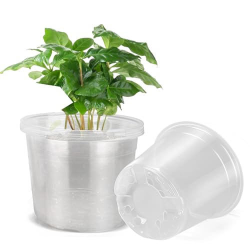 DUNPUTE 10 Inch Large Clear Nursery Pots with Drainage, 5 Pack Plastic Pots for Plants, Ideal Seedling Pots and Plant Pots for Vegetables, Orchids, Aloe, Indoor Outdoor Use (10 inch-5 Pack)