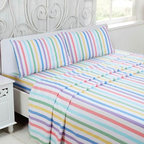 Rapport Home Brushed Cotton Bed Sheet Set, Candy Stripe, 100% Cotton, King