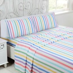 Rapport Home Brushed Cotton Bed Sheet Set, Candy Stripe, 100% Cotton, King