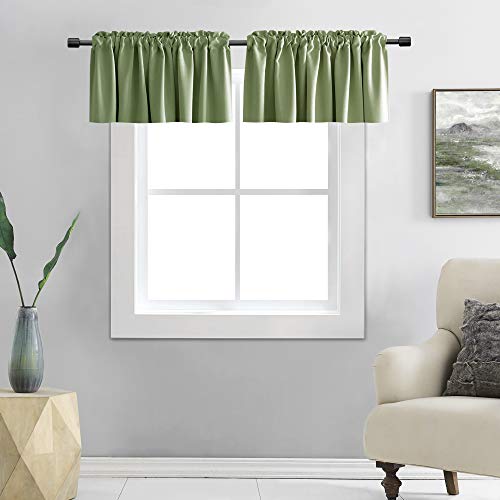 DONREN 2 PCS Sage Green Curtain Valances for Kitchen - 15 Inches Long Room Darkening Rod Pocket Valances (52 x 16 Inch,2 Panels) (DR-GJM-42-SAGE-52X16)