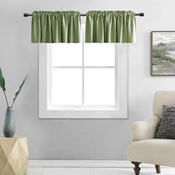 DONREN 2 PCS Sage Green Curtain Valances for Kitchen - 15 Inches Long Room Darkening Rod Pocket Valances (52 x 16 Inch,2 Panels) (DR-GJM-42-SAGE-52X16)