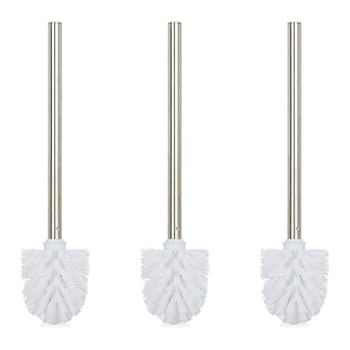 Relaxdays Toilet Brushes, Set of 3, Replacement, Removable Head, Stainless Steel Handle, H x diam. 35 x 8 cm, White