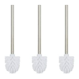 Relaxdays Toilet Brushes, Set of 3, Replacement, Removable Head, Stainless Steel Handle, H x diam. 35 x 8 cm, White