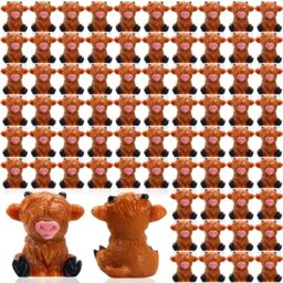 Lineshading 100 Pcs Mini Highland Cow Figurines - Bulk Miniature Resin Cow Sculpture Cake Decorations - Cute Micro Landscape Office Garden Desk Party Tabletop Decor