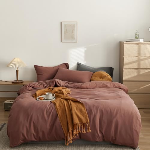 CLOTHKNOW Brick Red California King Comforter Set Rust Red Bedding Comforter Sets Soft Brownish Comforter with 2 x Pillow Cases