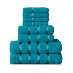 GC GAVENO CAVAILIA 8 Piece Towel Bale Set, Quick Dry Highly Absorbent Cotton Towel Sets Bathroom, Teal Towels Sets 450 GSM, 4x Face Towel 2x Hand Towels 2x Bath Towels