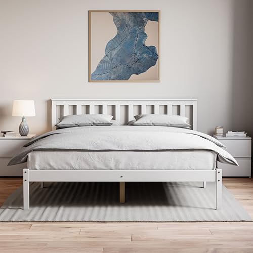 Vida Designs Milan King Low Foot End Bed Frame - White - Solid Pine Wood - 5ft - Under-Bed Storage Space - Easy Assembly - Rustic Design - Bedroom Furniture