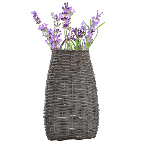AuldHome Wall Hanging Pocket Basket Woven Wicker Rustic Farmhouse Gray Washed Long Basket 17 x 9 x 5 Inches