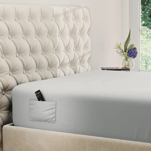 DREAMCARE Cal King Fitted Sheet Only - Deep Pocket Fitted Sheet - Fits up to 15 inch Mattress - Deep Pocket Cal King Sheets - Hotel Luxury - Shrinkage & Fade Resistant - 1 Fitted Sheet Only (L Grey)