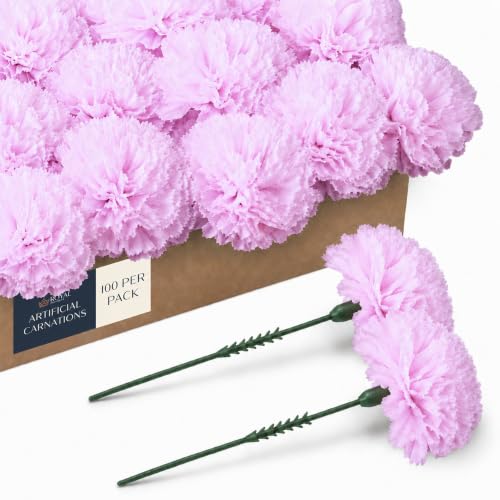 "Royal Imports 100 Lt Pink Silk Carnations, Artificial Fake Flower For Bouquets, Weddings, Cemetery, Crafts & Wreaths, 5"" Stem Pick (Bulk)"