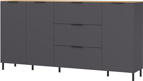 Germania Sideboard 1476-549 GW-CALIFORNIA, in graphite/Navarra oak repro, with three doors, 192 x 98 x 40 cm (WxHxD)