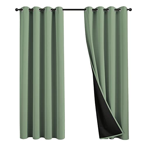 JSFLY 100% Blackout Curtains 84 inch Length for Bedroom, Thick Noise Reduction Thermal Insulated Grommet Window Drapes Room Darkening Curtains for Living Room, 2 Panels (52x84 inches,Greyish Green)