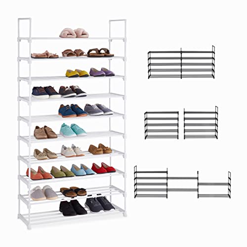 Relaxdays XXL Shoe Rack 10 Levels, Plug-in System, Hallway Storage Tower, Stable, Extendable, 175,5 x 93 x 30,5, White