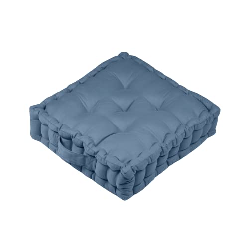 Lovely Casa Floor Cushion, Size 45 x 45 x 10 cm, 100% Cotton, Colour: Blue, Oxford, Cotton Satin, Extraordinary Quality, Comfortable Seat, Soft and Elegant