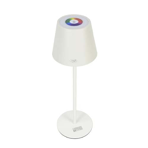 PNI LT05W Table lamp with 3W LED, 1800 mAh Battery, USB-C Charging, 200 lumens, White + RGB Light, Touch Button, dimmable, White Color, Weiß – RGB