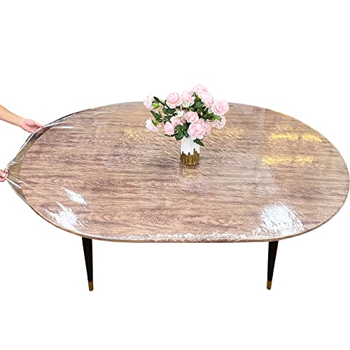 "LIBERECOO Clear Oval Fitted Vinyl Tablecloth - Heavy Duty Elasticized Table Cover Elastic Edged Plastic Tablecloth Protector- Great for Indoor and Outdoor Use (Best for 48"" x 68"" Oval Table)"