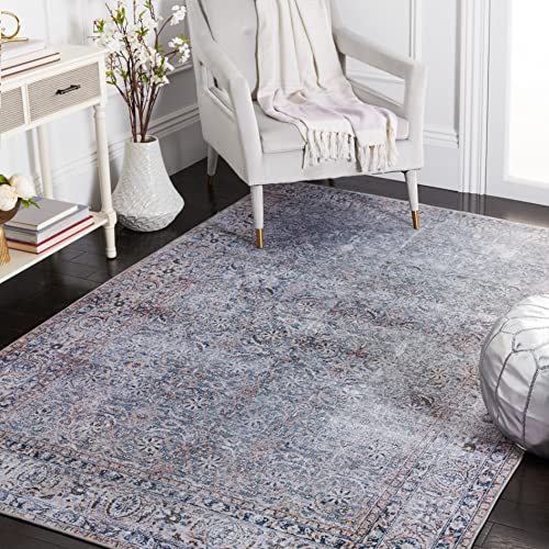 Safavieh Traditional Rug Ideal for High Traffic Areas - Machine Washable and Non Slip - Tucson Collection, Short Pile, in Blue and Beige, 91 X 152 cm