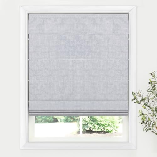 "LazBlinds Cordless Roman Shades for Windows, 34"" W ?? 60"" H, Light Grey - Blackout Room Darkening Thermal Insulated Window Blinds Lightweight Fabric Blinds for Indoor Windows"
