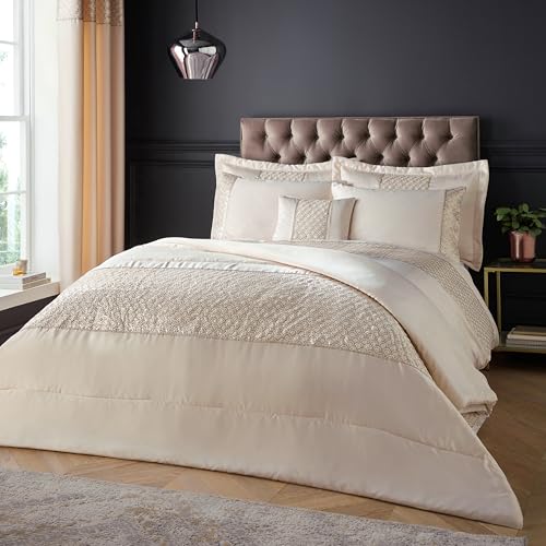 Catherine Lansfield Deco Sequin Super King Duvet Cover Set with Pillowcases Champagne Gold